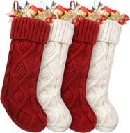 🎄 homebros 4-pack large christmas stockings, 18 inches classic cable knit stockings in ivory white and burgundy for family xmas holiday party decor логотип