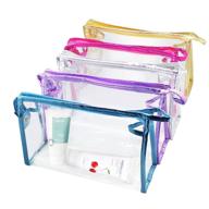 waterproof clear cosmetic bag set - 5 pcs pvc transparent plastic makeup organizing bags with zipper for travel toiletry pouch, bathroom, vacation, and organization logo