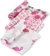 🌸 lollybanks 100% cotton muslin swaddle baby blanket set in pink flamingo and flower patterns - pack of 3 breathable security swaddles for girls logo