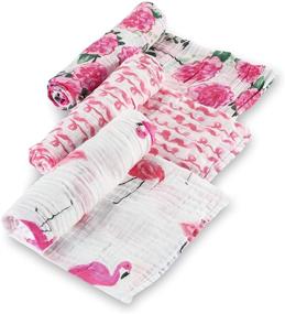 img 4 attached to 🌸 LollyBanks 100% Cotton Muslin Swaddle Baby Blanket Set in Pink Flamingo and Flower Patterns - Pack of 3 Breathable Security Swaddles for Girls