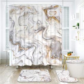 img 3 attached to 🚿 Waterproof Marble Texture 4-Piece Shower Curtain Set with Non-Slip Rugs, Toilet Lid Cover, Bath Mat, and 12 Hooks