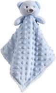 🧸 crevent cozy plush baby security blanket loveys (blue bear) - minky dot front + sherpa backing with adorable animal face logo