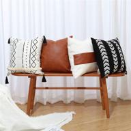 set of 4 galmaxs7 boho throw pillow covers 18 x 18 - modern stripe geometric farmhouse decorative pillow cover sets for pillows - couch sofa bed, faux leather black and white pillow covers logo