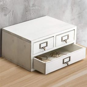 img 4 attached to 🗄️ Organize Your Workspace with MyGift Vintage White Wood 3-Drawer Desktop Storage Box Organizer