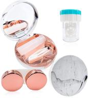 👁️ portable marble rose gold colored contact lens case kit - includes mirror, tweezer, remover tool, solution bottle, and lens cleaner - convenient full range of contact lens tools logo