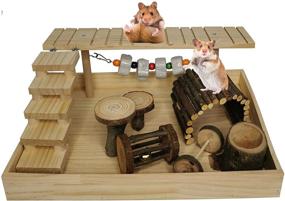 img 4 attached to 🐹 Dwarf Hamster & Gerbil Natural Living Climb System: Activity Set with Platform Toy, Fruitwood Exercise Chewing Toys, Wooden Hideouts & House, Ladder Bridge for Small Pets - Fun Playground Castle!