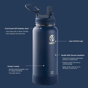 img 2 attached to 🍶 32 oz Midnight Takeya Actives Insulated Stainless Steel Water Bottle with Straw Lid