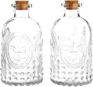 🌼 mygift vintage embossed glass bottles: perfect apothecary flower bud vases with cork lid - set of 2 logo
