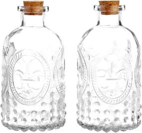 img 4 attached to 🌼 MyGift Vintage Embossed Glass Bottles: Perfect Apothecary Flower Bud Vases with Cork Lid - Set of 2