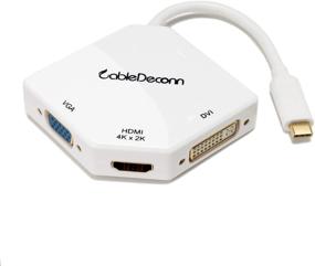 img 4 attached to 🔌 White USB-C to HDMI VGA DVI Multiport Adapter - CableDeconn 3-in-1 Thunderbolt 3 Type-C HDMI 4K Multifunction Cable Converter