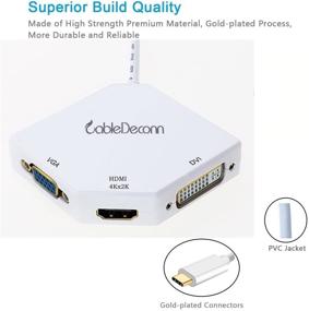 img 3 attached to 🔌 White USB-C to HDMI VGA DVI Multiport Adapter - CableDeconn 3-in-1 Thunderbolt 3 Type-C HDMI 4K Multifunction Cable Converter