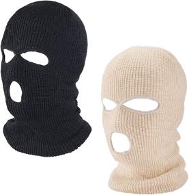 img 3 attached to 🧤 Knitted Full Face Cover Ski Mask - 2 Pieces, Winter Balaclava Warm Knit Full Face Mask for Outdoor Sports - 3-Hole Design