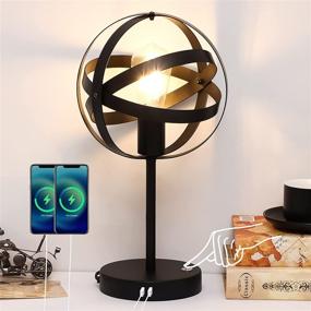 img 4 attached to Lodstob Industrial Globe Table Lamp: 3-Way Dimmable Steampunk Lamp with Touch Control, USB Charging Ports, and Edison Bulb for Bedroom, Office, Cafe