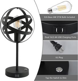 img 1 attached to Lodstob Industrial Globe Table Lamp: 3-Way Dimmable Steampunk Lamp with Touch Control, USB Charging Ports, and Edison Bulb for Bedroom, Office, Cafe