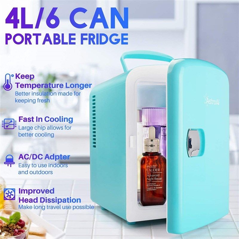 AstroAI Mini Fridge, 4 Liter / 6 Can AC / DC Portable Cooler