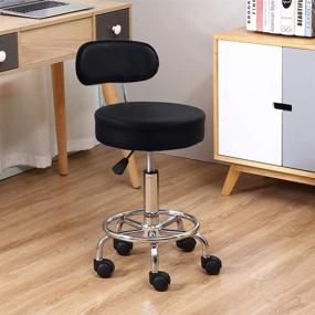 img 3 attached to 🪑 KKTONER Mid-Back Rolling Stool: Height Adjustable Swivel Chair with Footrest and Wheels in Black - Ideal for Office, Computer, Home, and Drafting Tasks