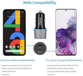 img 3 attached to Fast Charging Type C Car Charger for Google Pixel & Samsung Note, 18W PD & Quick Charge 3.0 Car Adapter - Gray