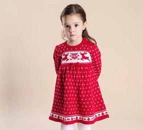 img 2 attached to 🎄 Cute and Cozy Toddler Girls Christmas Dress - Reindeer Snowflake Xmas Knit Sweater Dress