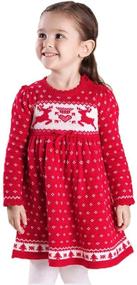 img 4 attached to 🎄 Cute and Cozy Toddler Girls Christmas Dress - Reindeer Snowflake Xmas Knit Sweater Dress