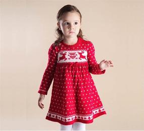 img 3 attached to 🎄 Cute and Cozy Toddler Girls Christmas Dress - Reindeer Snowflake Xmas Knit Sweater Dress
