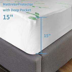 img 2 attached to 🛏️ AUNWAA Queen Size Bamboo Waterproof Polyester Mattress Protector - Soft and Breathable Mattress Cover with 15-inch Deep Pocket (60'' x 80'' x 15'')