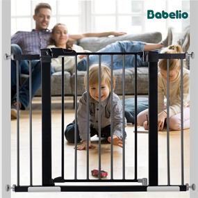 img 2 attached to 🚧 BABELIO Easy Install Extra Wide Pressure Mounted Metal Baby Gate (26-40 Inch), No Drilling, No Tools Required - Includes Wall Protectors and Extenders (Black)