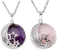 jovivi gemstone moon and star healing crystal chakra pendant necklace - 21.5in stainless steel chain logo