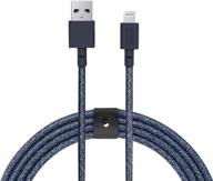 перевод на русский язык названия продукта: "native union belt cable xl - 10 футовый кабель для зарядки mfi certified lightning to usb-a | суперпрочный, быстрая зарядка, цвет индиго". логотип