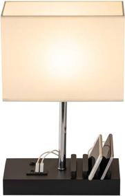 img 4 attached to 💡 Black Wood USB Table Lamp with 3 USB Charging Ports and Phone Charge Dock - Multi-Functional Desk Lamp, Charging Station, and Organizer - Ideal Lighting for Bedroom, Guest Room, Living Room, and Office