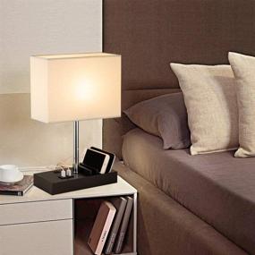 img 2 attached to 💡 Black Wood USB Table Lamp with 3 USB Charging Ports and Phone Charge Dock - Multi-Functional Desk Lamp, Charging Station, and Organizer - Ideal Lighting for Bedroom, Guest Room, Living Room, and Office