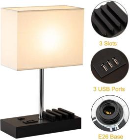 img 3 attached to 💡 Black Wood USB Table Lamp with 3 USB Charging Ports and Phone Charge Dock - Multi-Functional Desk Lamp, Charging Station, and Organizer - Ideal Lighting for Bedroom, Guest Room, Living Room, and Office