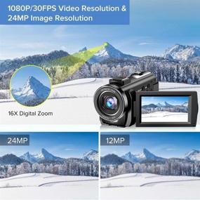 img 3 attached to 📷 Full HD 1080P 30FPS 24MP Camcorder for YouTube Vlogging with 16X Digital Zoom, 3" LCD Screen, Rotatable Display, External Microphone, Remote Control, and 2 Batteries
