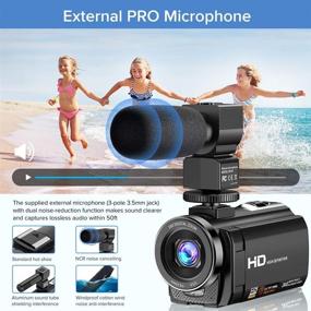 img 1 attached to 📷 Full HD 1080P 30FPS 24MP Camcorder for YouTube Vlogging with 16X Digital Zoom, 3" LCD Screen, Rotatable Display, External Microphone, Remote Control, and 2 Batteries