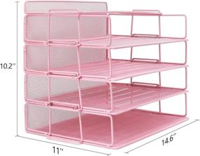 img 3 attached to 📚 4 Tier Stackable Paper Tray File Organizer - LUCYCAZ Pink Metal Mesh Desk Document Organizer for School Office, Baby Pink