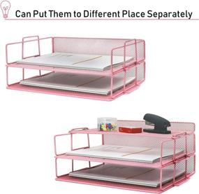 img 2 attached to 📚 4 Tier Stackable Paper Tray File Organizer - LUCYCAZ Pink Metal Mesh Desk Document Organizer for School Office, Baby Pink