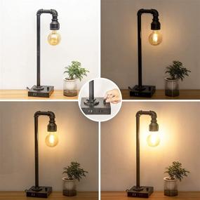 img 2 attached to 🔌 Steampunk Industrial Table Lamp with USB Ports, AC Outlet, Dimmable Metal Pipe Edison Desk Lamp - Perfect Vintage Lighting for Bedroom, Living Room, and Farmhouse Decor - Includes 6W LED Bulb