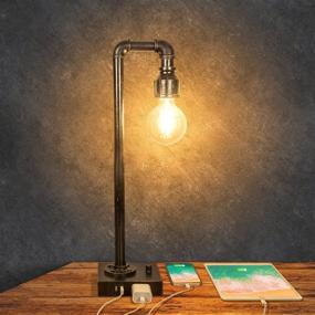 img 3 attached to 🔌 Steampunk Industrial Table Lamp with USB Ports, AC Outlet, Dimmable Metal Pipe Edison Desk Lamp - Perfect Vintage Lighting for Bedroom, Living Room, and Farmhouse Decor - Includes 6W LED Bulb