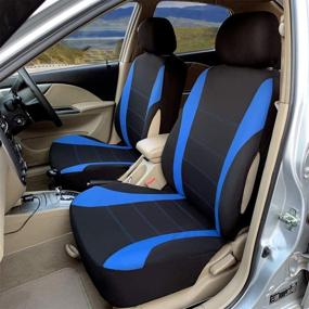 img 3 attached to 🚗 YIRU Trading Universal Fit 2 Front Car Seat Cover Set - 100% Breathable with 5mm Composite Sponge, Airbag Compatible - Sedan/SUV/Pickup Truck - Blue & Black