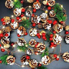 img 4 attached to 🎄 7FT 20 LED Christmas Garland String Light with Pinecone Bell Berry Pine Needles: Festive Holiday Home Decor with Battery Operated Fairy Lights