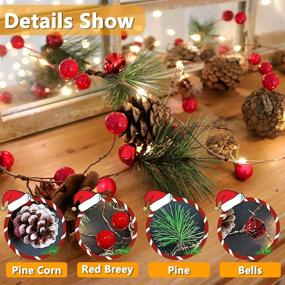 img 3 attached to 🎄 7FT 20 LED Christmas Garland String Light with Pinecone Bell Berry Pine Needles: Festive Holiday Home Decor with Battery Operated Fairy Lights