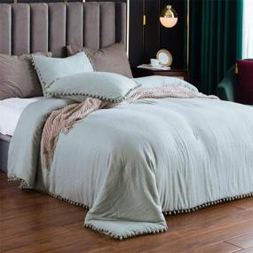 img 4 attached to 🌿 Boho King Size Comforter Set - SexyTown Green Pompom Fringe, Winter Warmth & Natural Wrinkle Bedding - Baby Soft, Extra Comfortable Comforters, Ideal Gift for the Whole Family