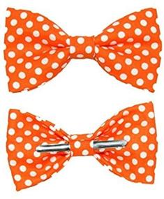 img 3 attached to 🍊 Boys Tangerine Orange and White Dots Cotton Clip-On Bow Tie by amy2004marie