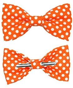 img 4 attached to 🍊 Boys Tangerine Orange and White Dots Cotton Clip-On Bow Tie by amy2004marie