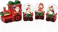 🚂 christmas train snow globe decoration set – 4 piece glitter dome water globes with santa, snowman, winter tree – collectible table decor in glass ball логотип