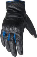 swift motorcycle biker gloves black premium leather: all weather, padded for men and women, breathable moisture wick, blue-sm size logo