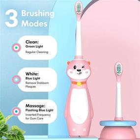 img 2 attached to 🦷 Rechargeable Electric Toothbrush for Kids, Sonic Teeth Brush with Timer for Boys and Girls Ages 3+, 3 Modes with Memory, 4 Soft Brush Heads (Pink)