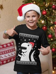 img 2 attached to 🎄 Big Trex Santa Dinosaur Sweater Style Kids T-Shirt: Festive and Fun Ugly Christmas Apparel