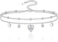 s925 sterling silver adjustable foot anklet bracelet with heart charm - stylish anklets jewelry gifts for women and girls logo