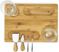 bamboo cheese board and cutlery set: premium wood charcuterie platter and serving 🧀 tray for wine glasses, bowls - perfect house warming gift from misoph collection by pandpal logo