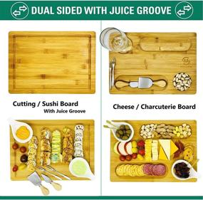 img 2 attached to Bamboo Cheese Board and Cutlery Set: Premium Wood Charcuterie Platter and Serving 🧀 Tray for Wine Glasses, Bowls - Perfect House Warming Gift from Misoph Collection by PandPal